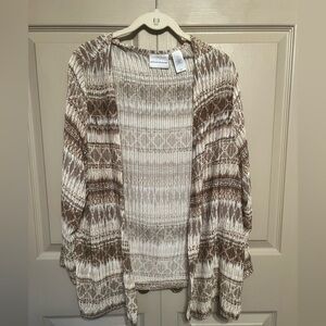 Alfred Dunner Brown and Cream Women's Cardigan